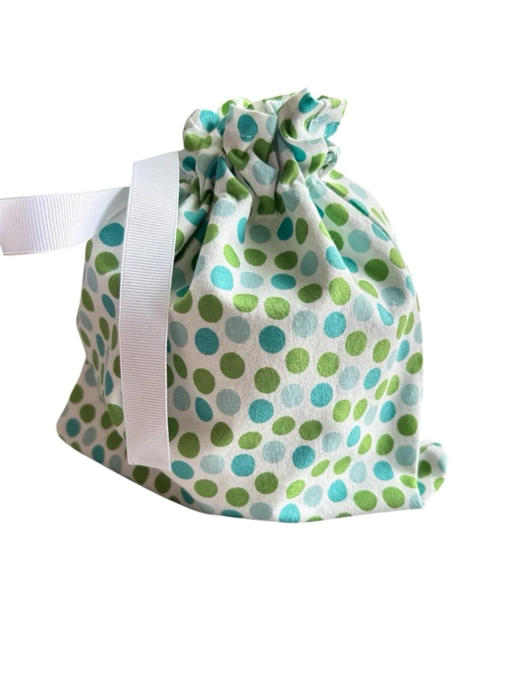 Hand Crafted Polka Dot Lined Fabric Gift Bag Reusable Eco Friendly Drawstring